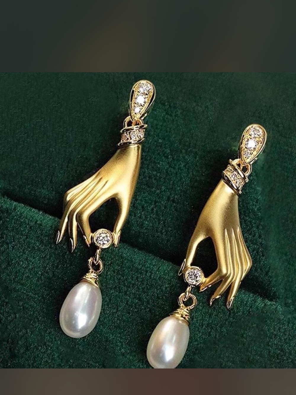 Gold Hand Pearl Drop Earrings - Elegant Women's Jewelry